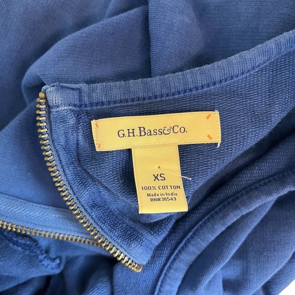 GH BASS & CO Blue Blouson 3/4 Sleeve Knit Mini 100% Cotton Drawstring Dress  XS - Picture 14 of 15